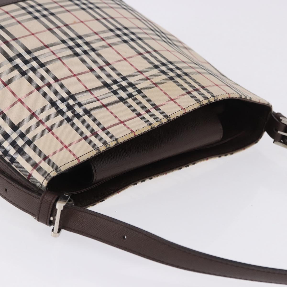 BURBERRY Nova Check Shoulder Bag Canvas Beige Silver Auth BA14773