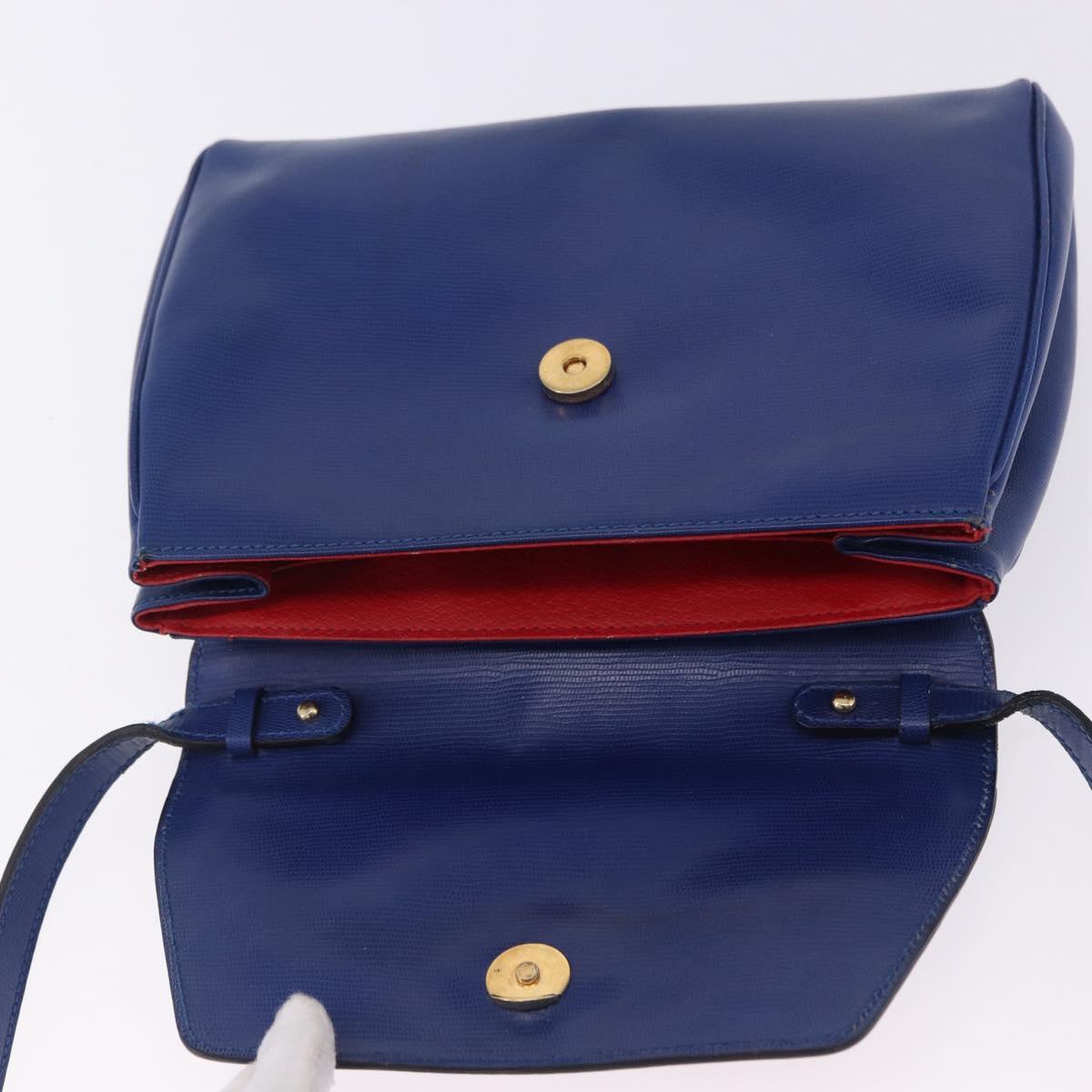 CELINE Circle Shoulder Bag Leather Blue Gold Tone Auth BA14777