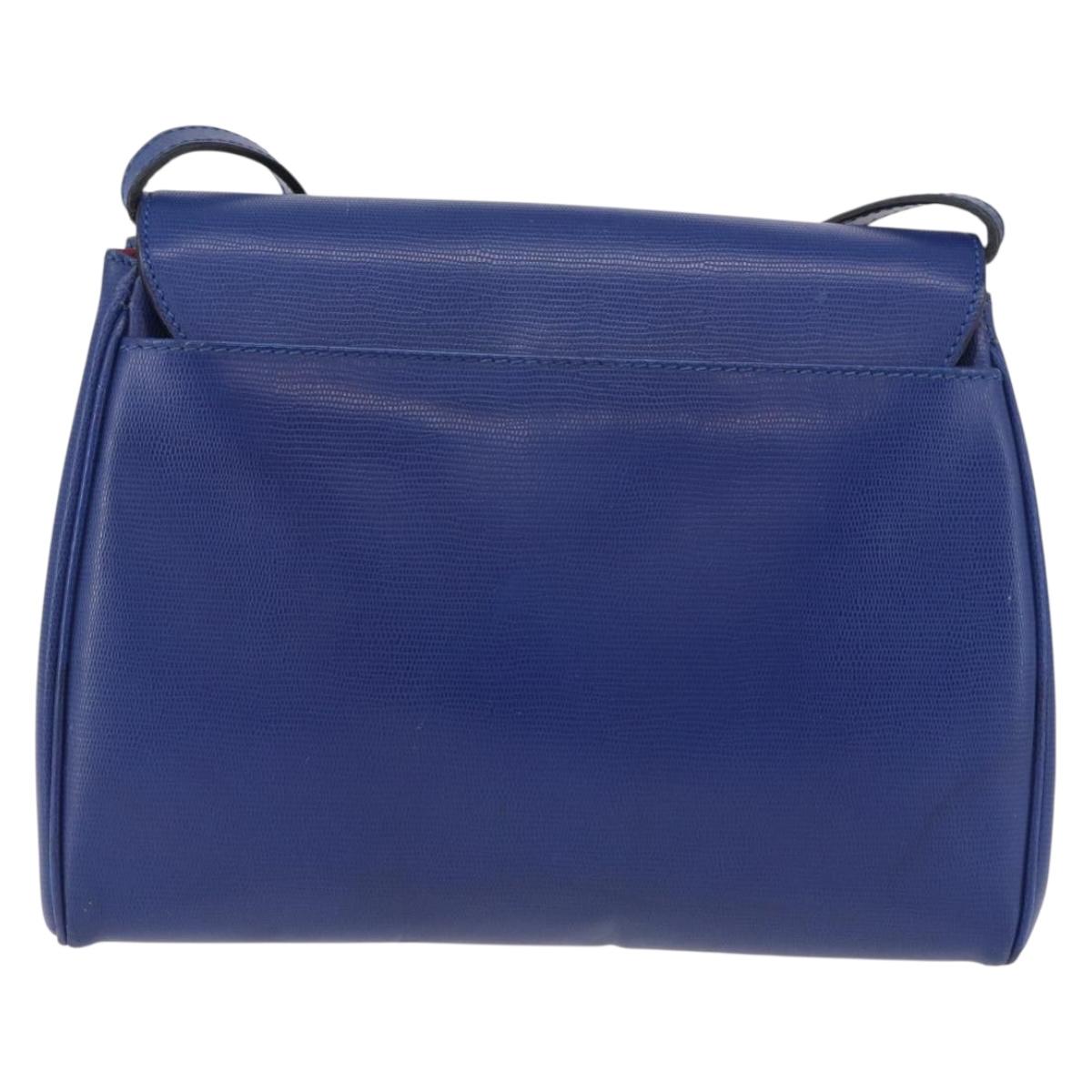 CELINE Circle Shoulder Bag Leather Blue Gold Tone Auth BA14777
