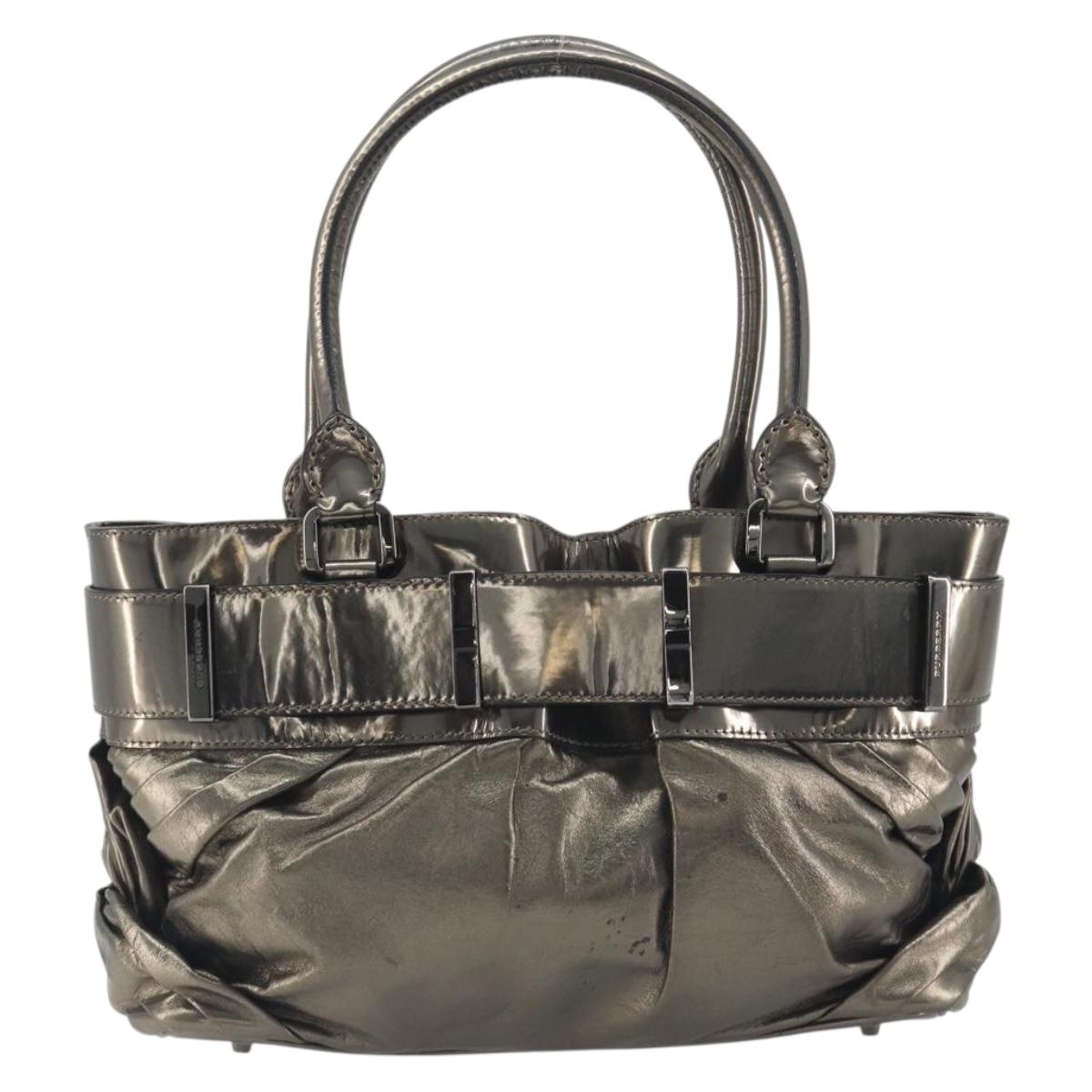 BURBERRY Hand Bag Leather Gold Auth BA14780