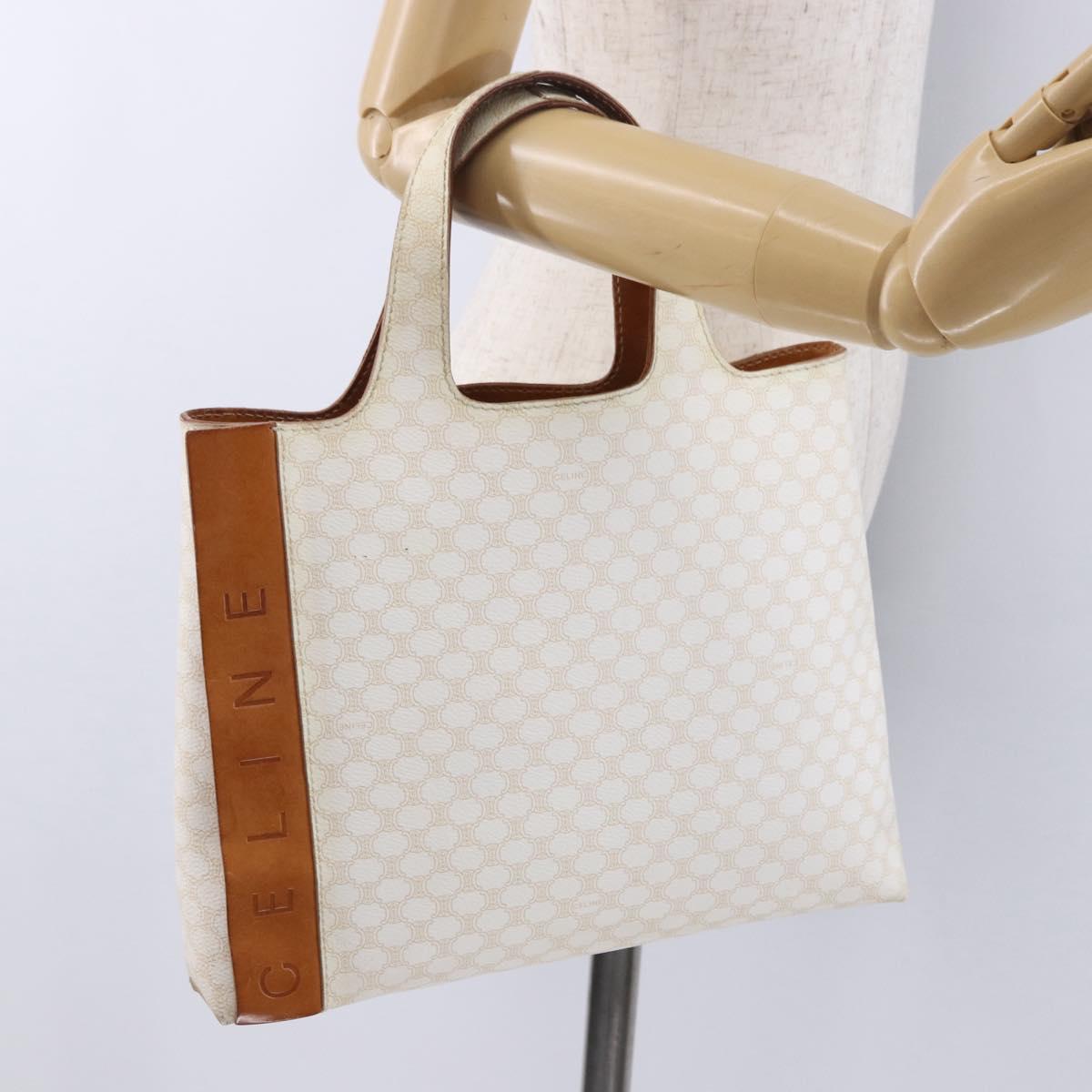 CELINE Macadam Hand Bag PVC Leather White Auth BA14782