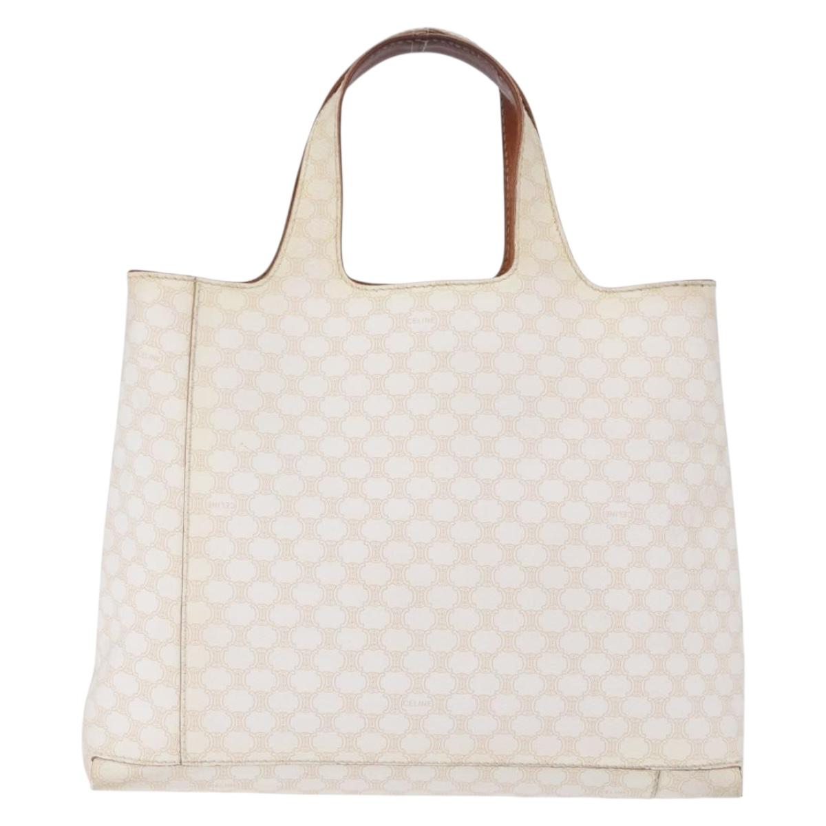 CELINE Macadam Hand Bag PVC Leather White Auth BA14782