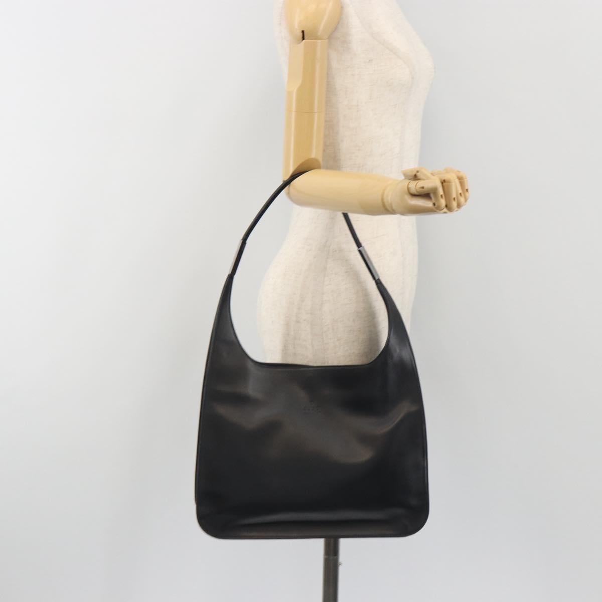 GUCCI Shoulder Bag Leather Black Silver 001 3167 Auth BA14783A