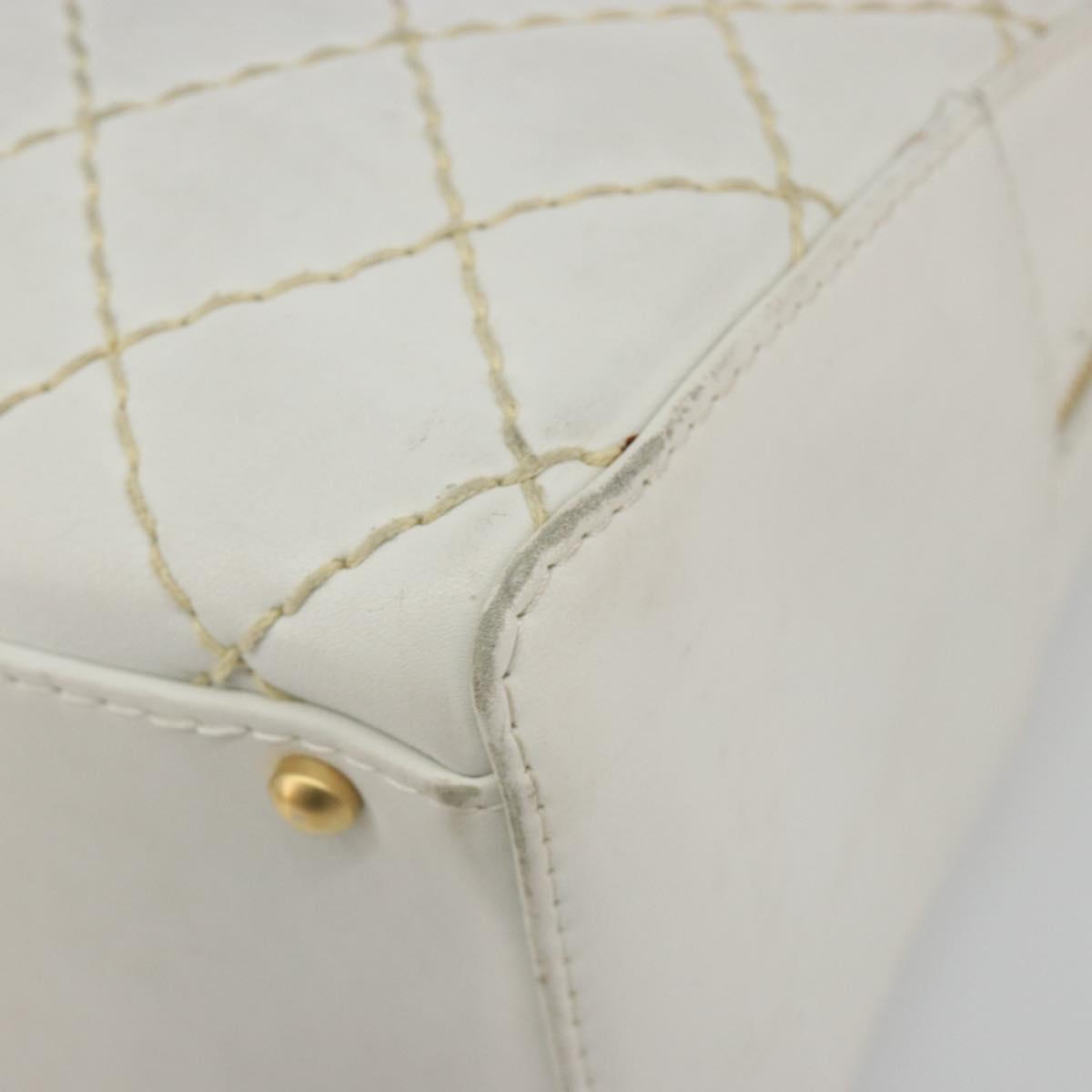 CHANEL Wild stitch Hand Bag Leather White Gold Tone CC Auth BA14785A