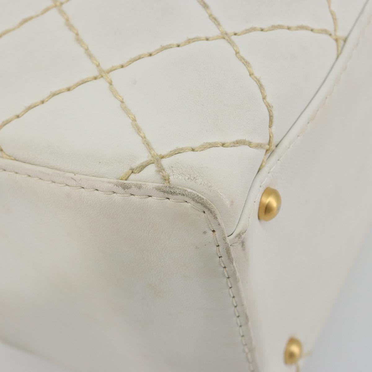 CHANEL Wild stitch Hand Bag Leather White Gold Tone CC Auth BA14785A