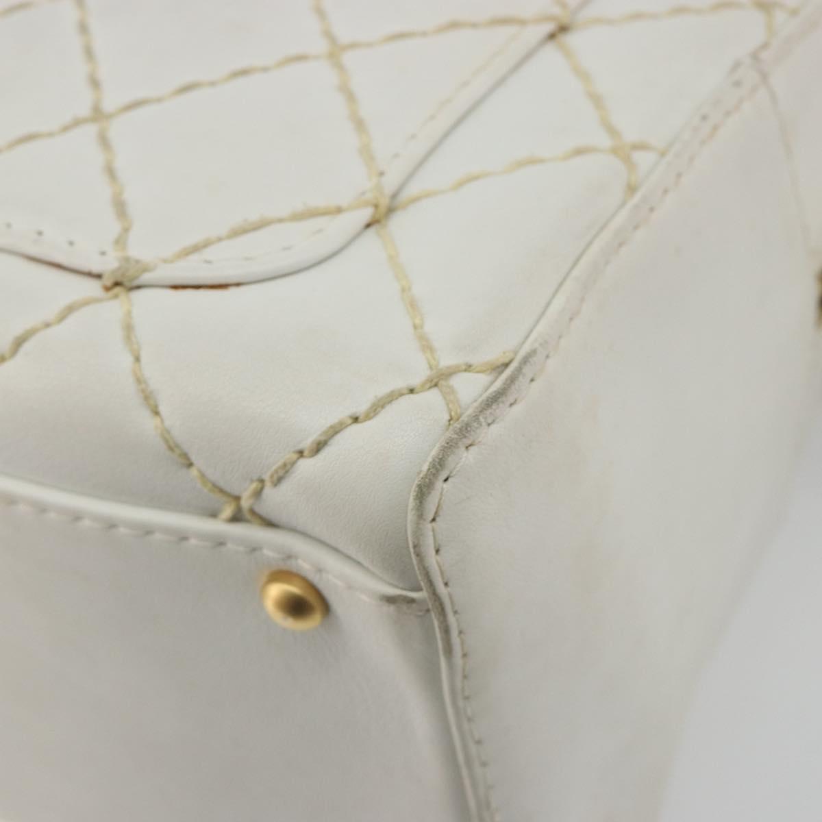 CHANEL Wild stitch Hand Bag Leather White Gold Tone CC Auth BA14785A
