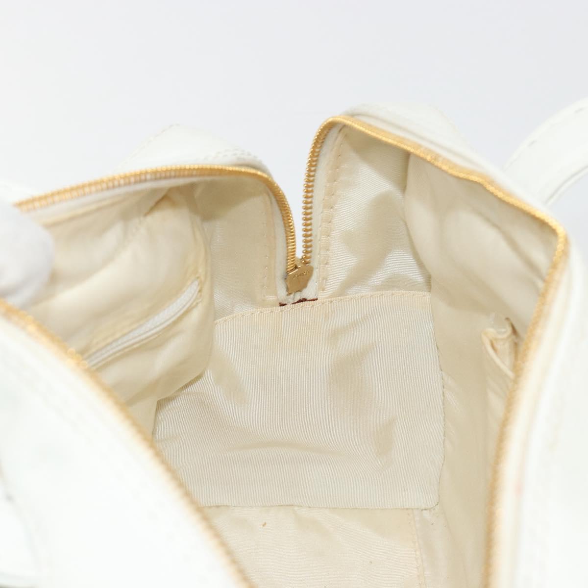 CHANEL Wild stitch Hand Bag Leather White Gold Tone CC Auth BA14785A