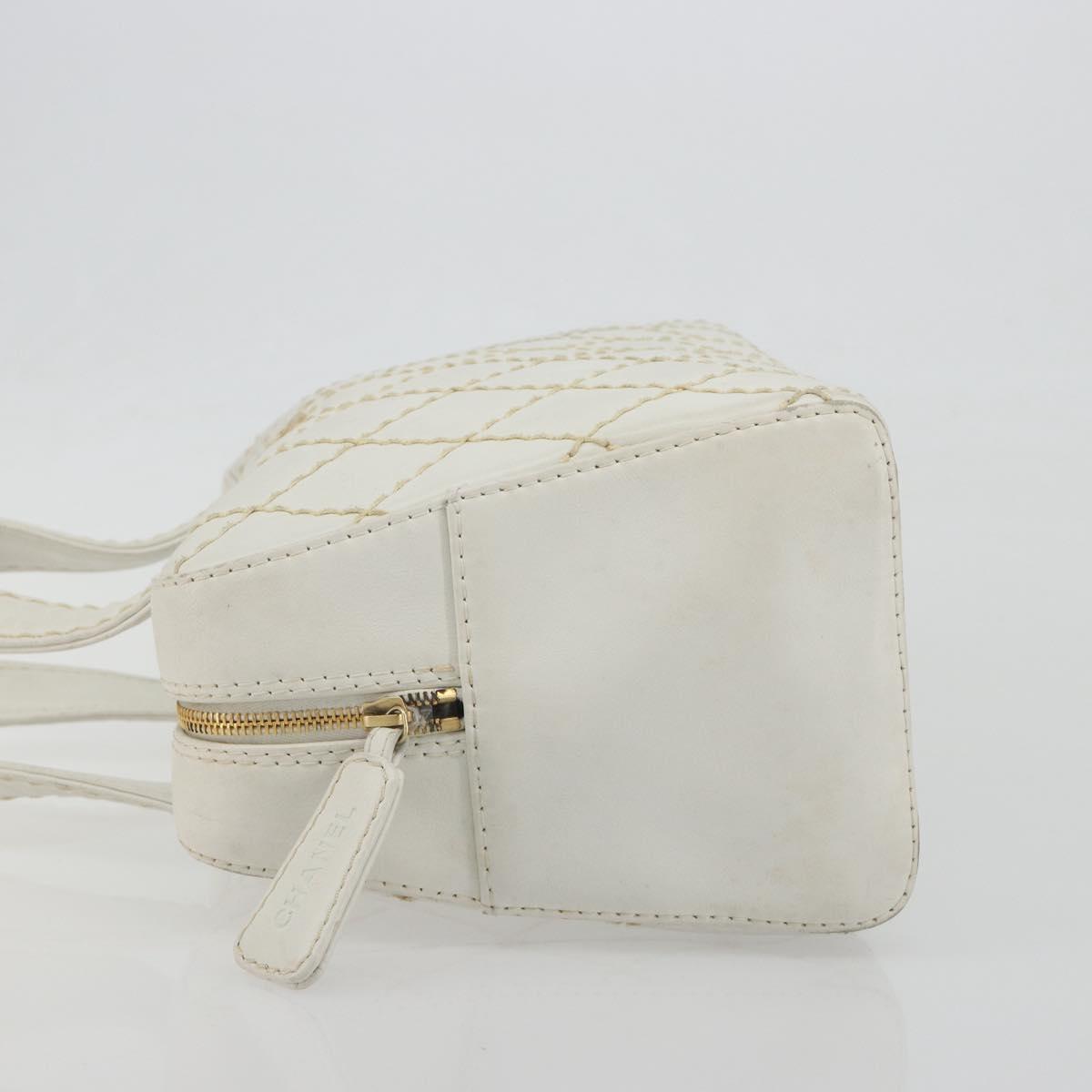CHANEL Wild stitch Hand Bag Leather White Gold Tone CC Auth BA14785A