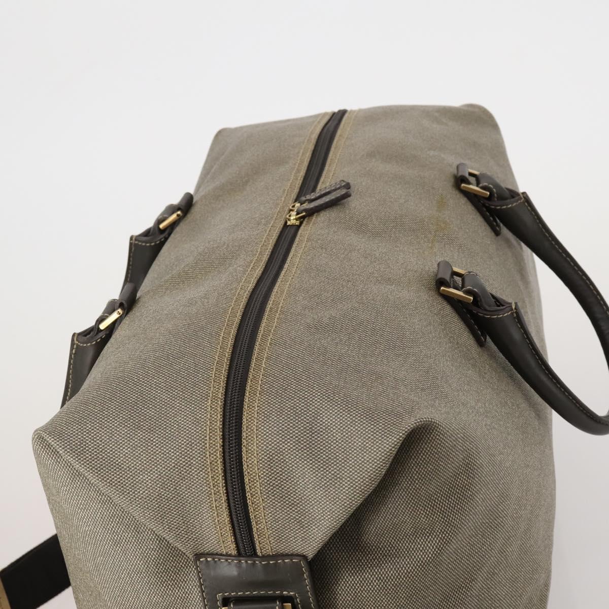 Salvatore Ferragamo Boston Bag Canvas 2way Khaki Gold Tone Auth BA14791
