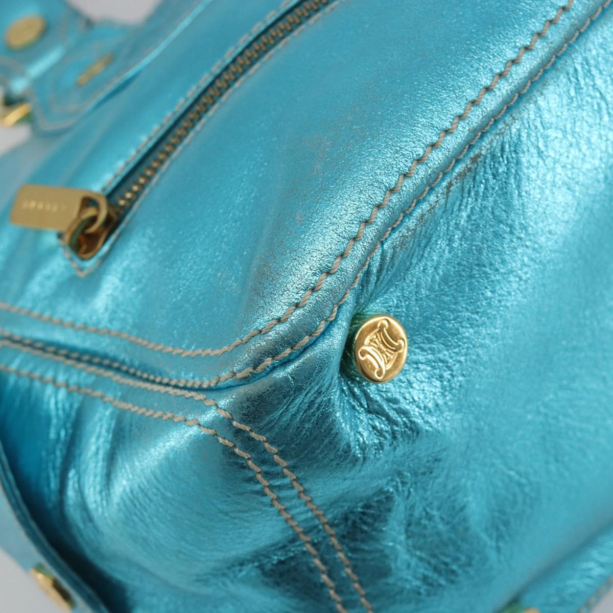 CELINE Boogie Bag Hand Bag Leather Blue Gold Tone Auth BA14792V