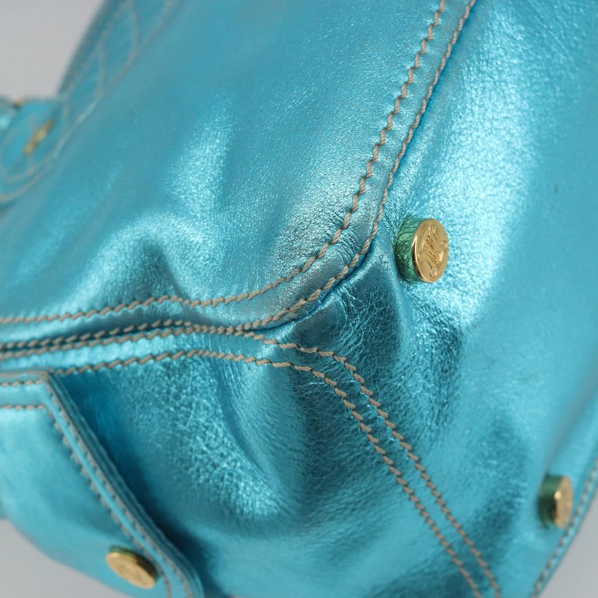 CELINE Boogie Bag Hand Bag Leather Blue Gold Tone Auth BA14792V