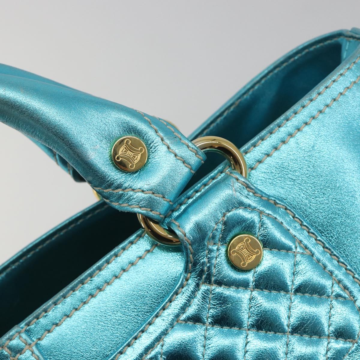 CELINE Boogie Bag Hand Bag Leather Blue Gold Tone Auth BA14792V