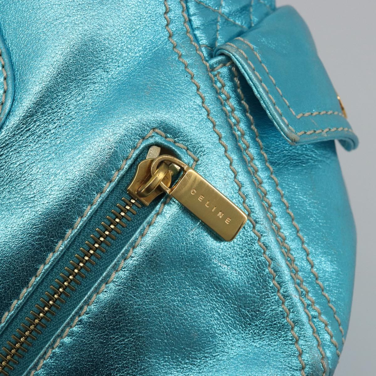 CELINE Boogie Bag Hand Bag Leather Blue Gold Tone Auth BA14792V