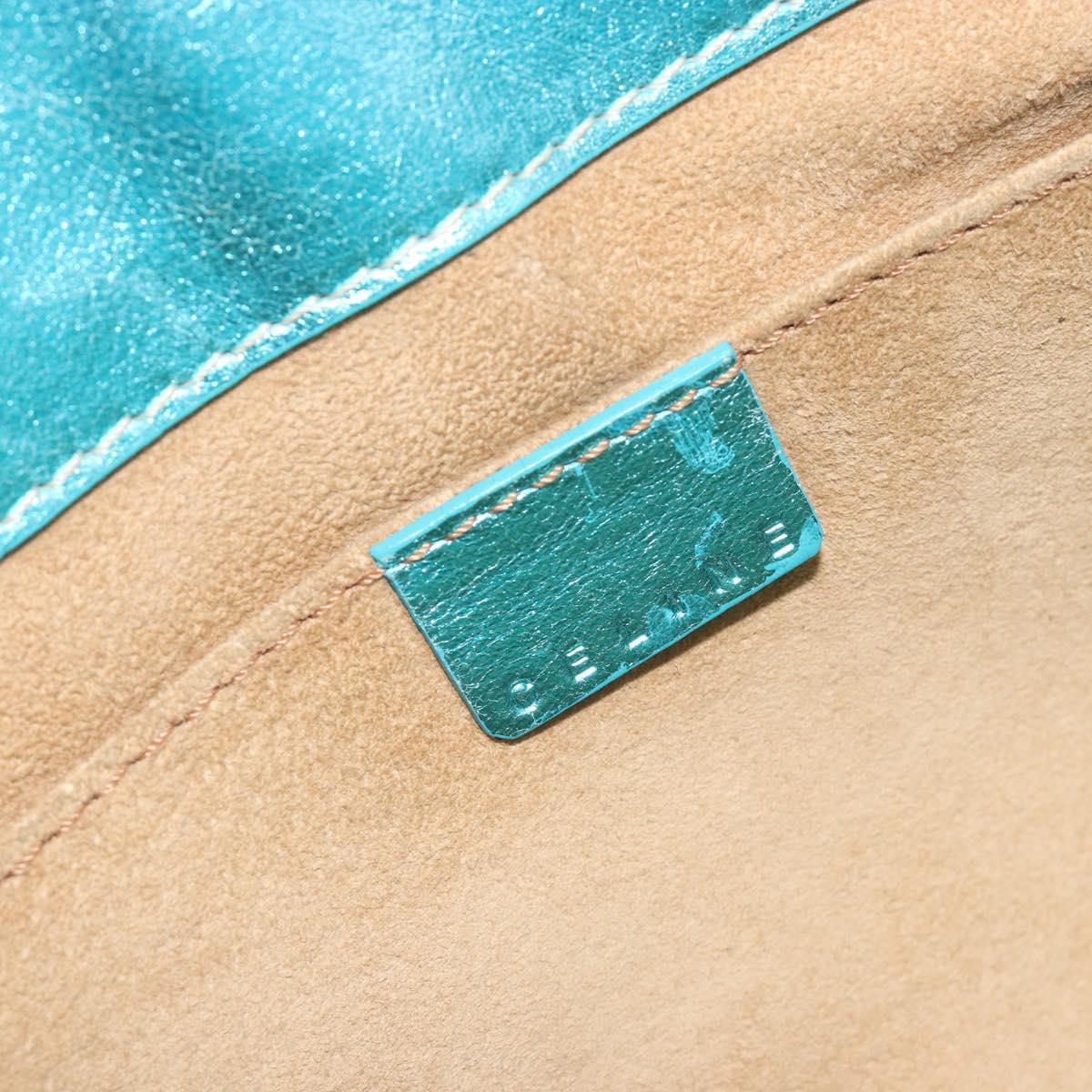 CELINE Boogie Bag Hand Bag Leather Blue Gold Tone Auth BA14792V