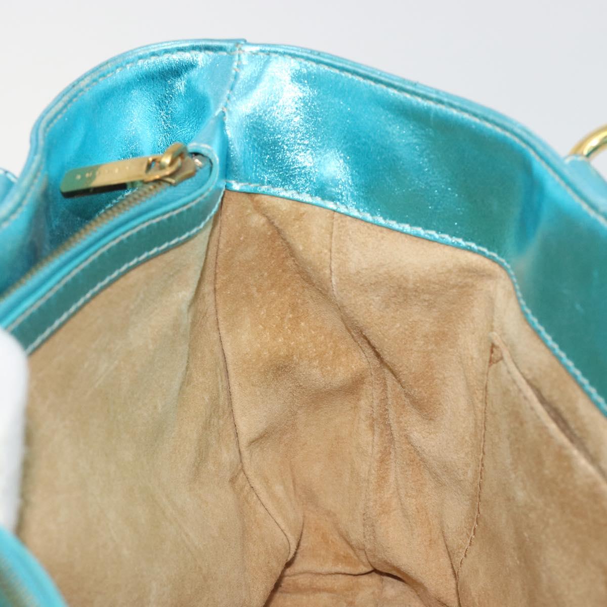 CELINE Boogie Bag Hand Bag Leather Blue Gold Tone Auth BA14792V