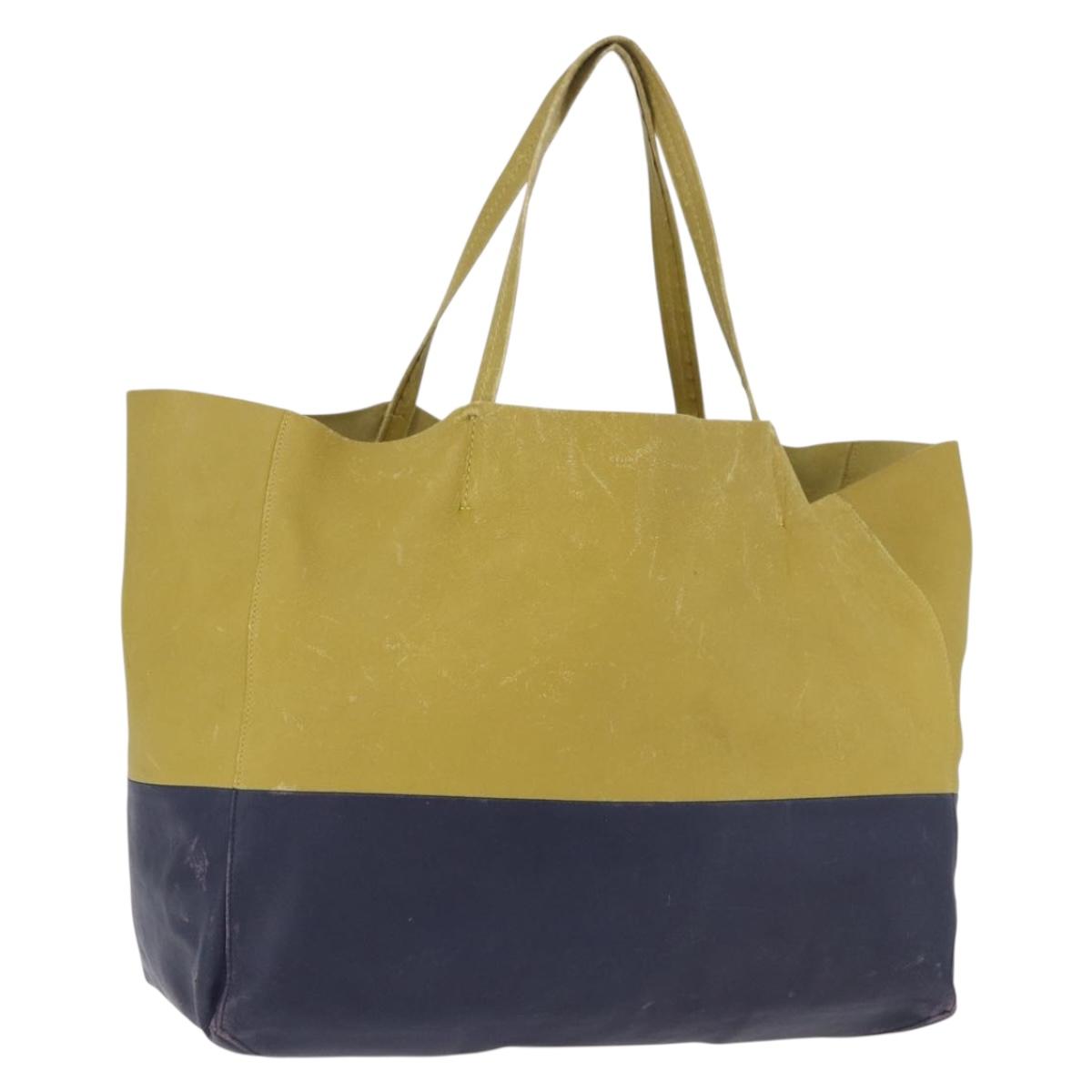 CELINE Horizontal Cabas Tote Bag Leather Khaki Navy Auth BA14793