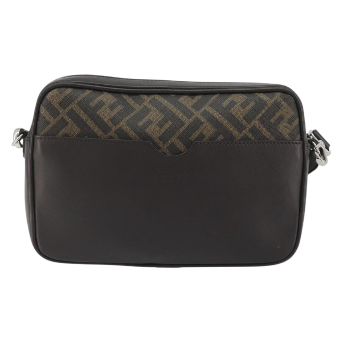 FENDI Zucca Shoulder Bag PVC Leather Brown Silver 7M0286 Auth BA14794V