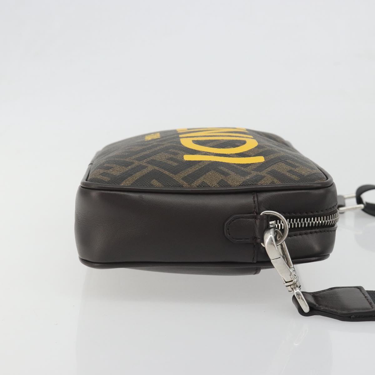 FENDI Zucca Shoulder Bag PVC Leather Brown Silver 7M0286 Auth BA14794V