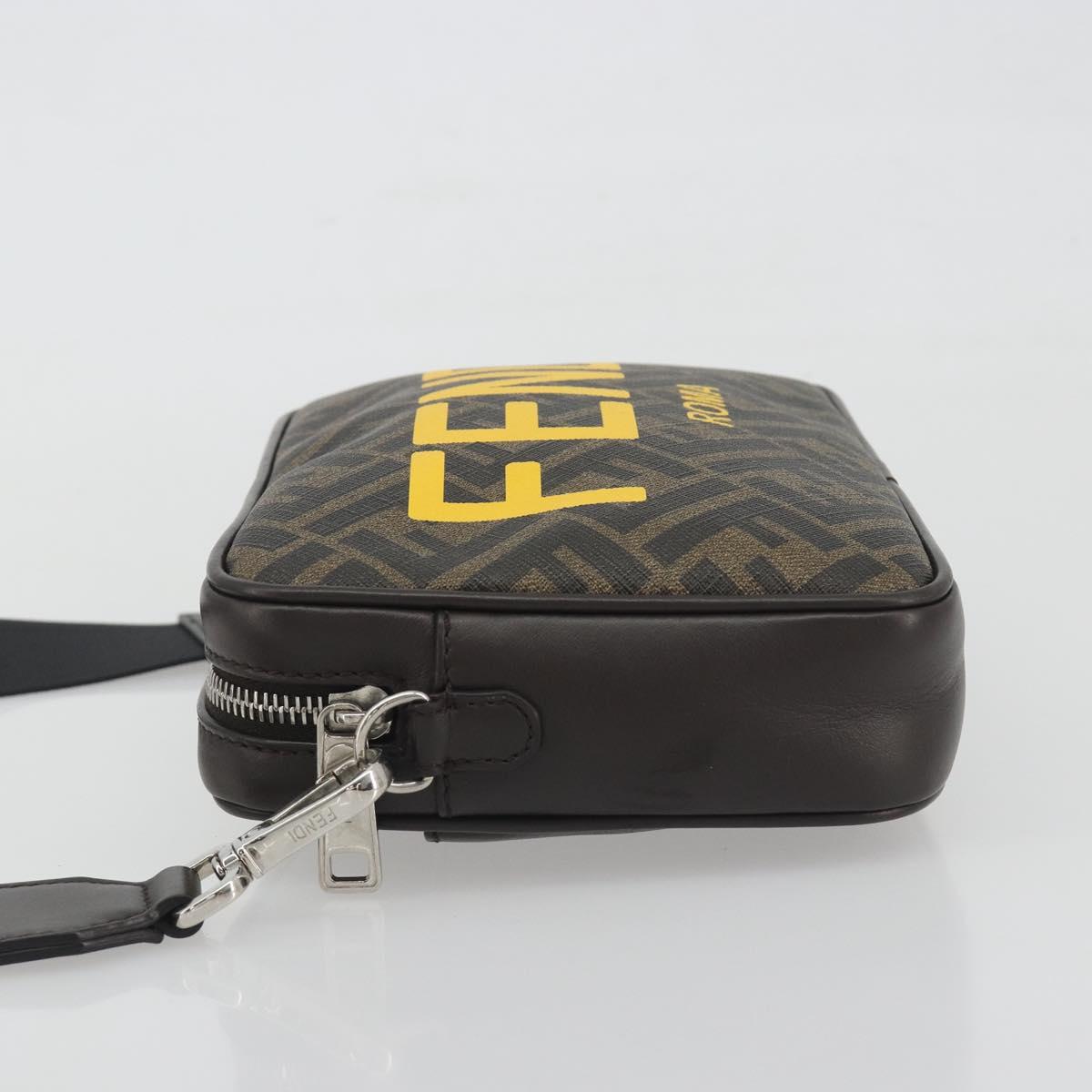 FENDI Zucca Shoulder Bag PVC Leather Brown Silver 7M0286 Auth BA14794V