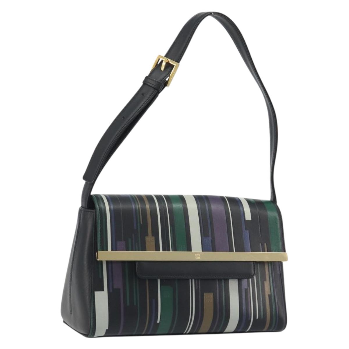 GIVENCHY Shoulder Bag Leather Black Gold Tone Auth BA14796A