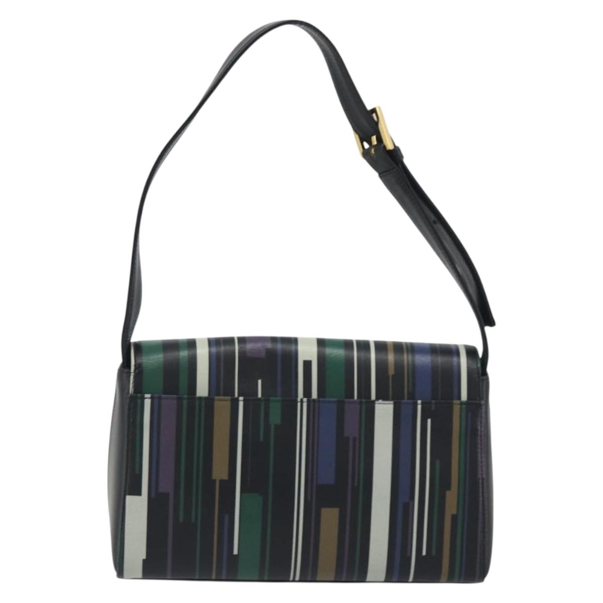 GIVENCHY Shoulder Bag Leather Black Gold Tone Auth BA14796A