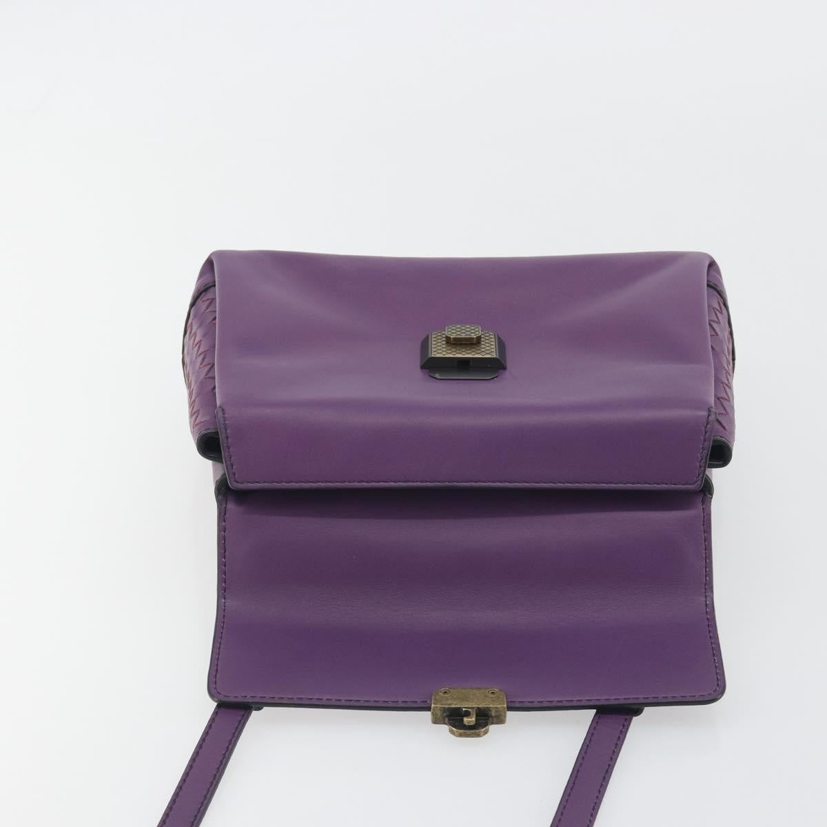 BOTTEGA VENETA INTRECCIATO Hand Bag Leather 2way Purple Gold Tone Auth BA14797V