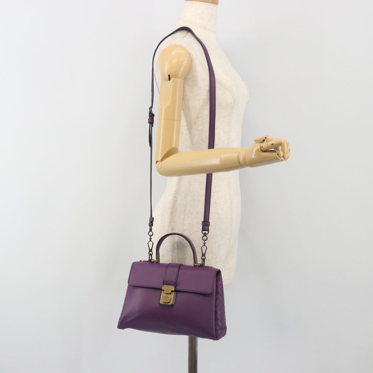BOTTEGA VENETA INTRECCIATO Hand Bag Leather 2way Purple Gold Tone Auth BA14797V