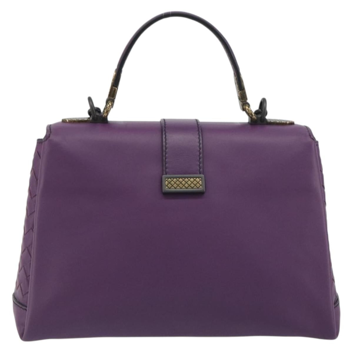 BOTTEGA VENETA INTRECCIATO Hand Bag Leather 2way Purple Gold Tone Auth BA14797V