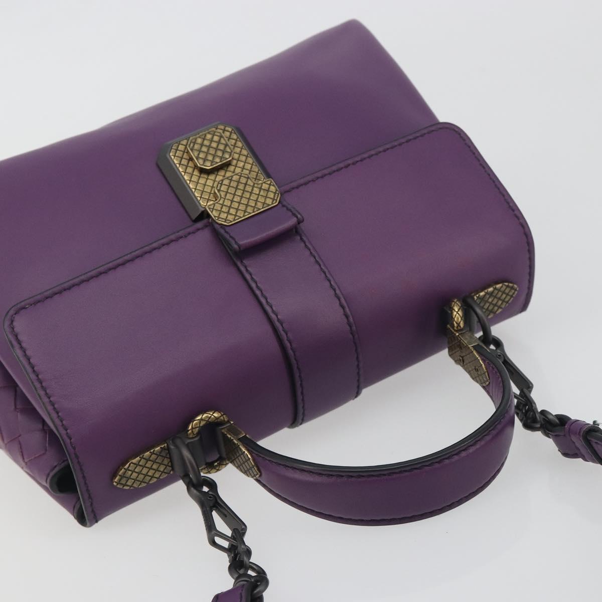 BOTTEGA VENETA INTRECCIATO Hand Bag Leather 2way Purple Gold Tone Auth BA14797V