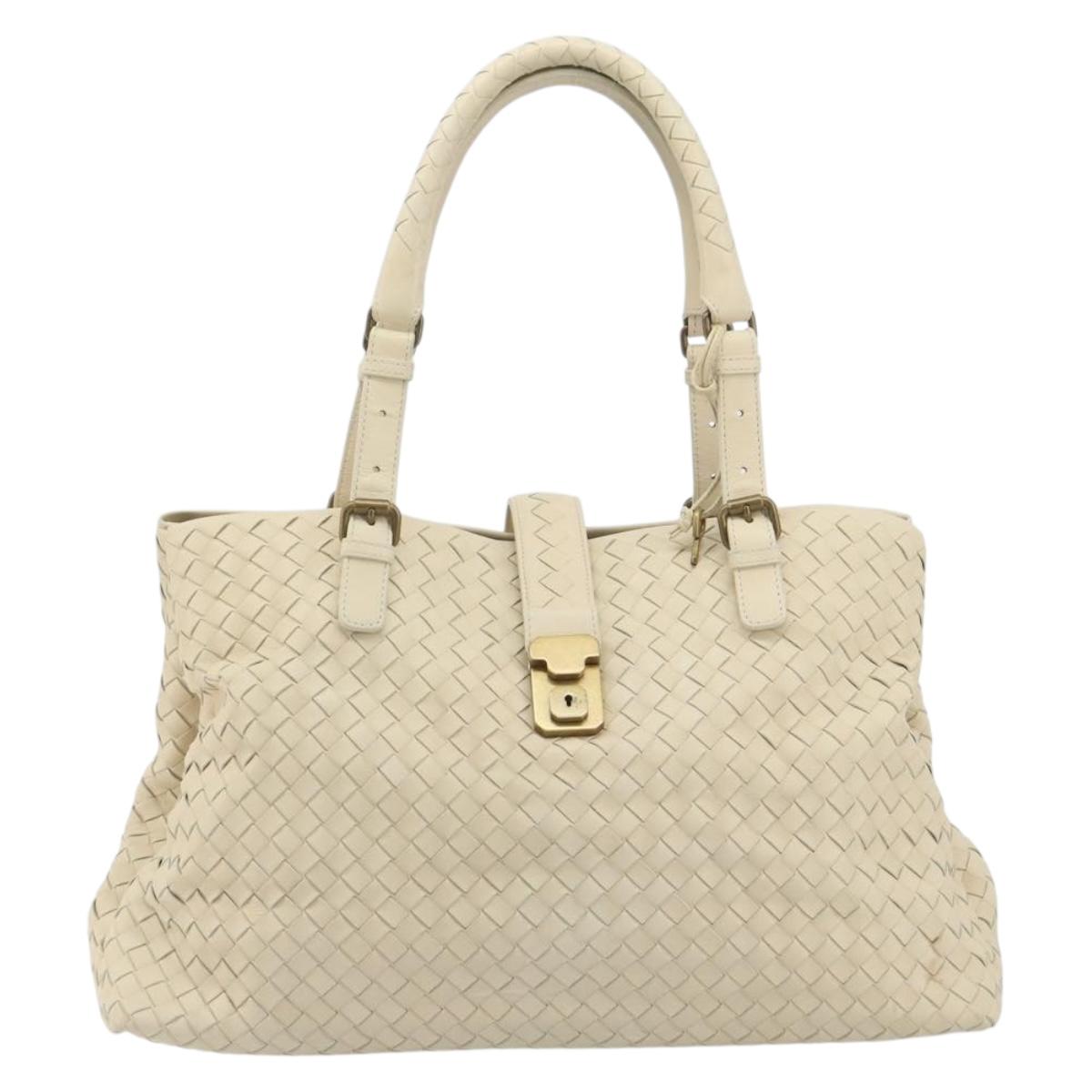 BOTTEGA VENETA INTRECCIATO Tote Bag Leather Ivory Gold Tone 171265 Auth BA14798V