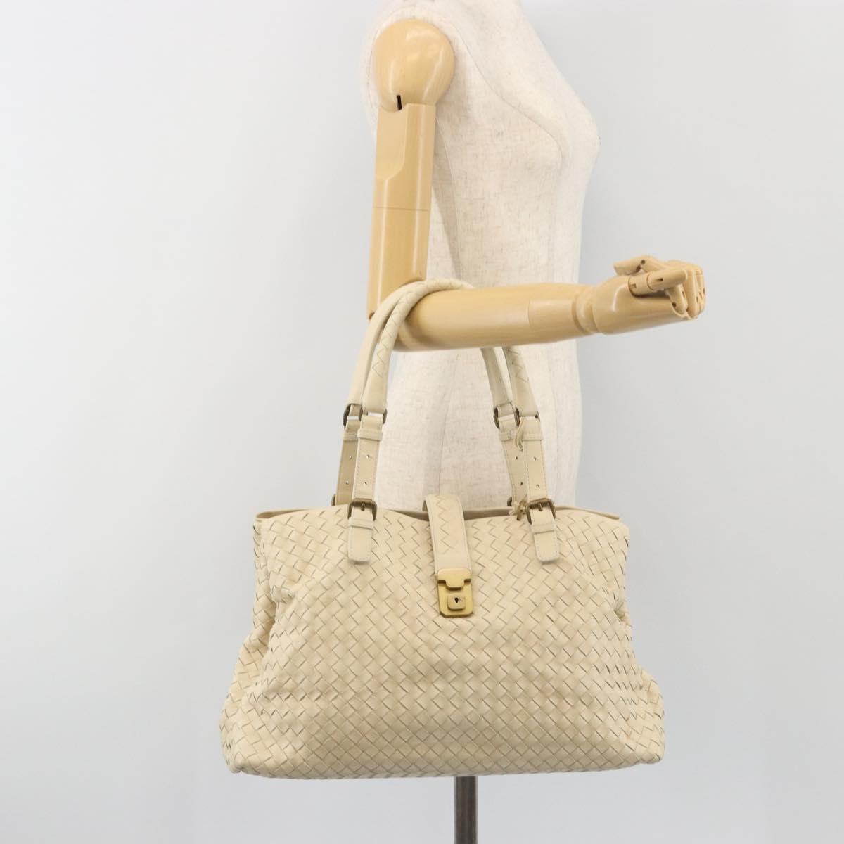 BOTTEGA VENETA INTRECCIATO Tote Bag Leather Ivory Gold Tone 171265 Auth BA14798V
