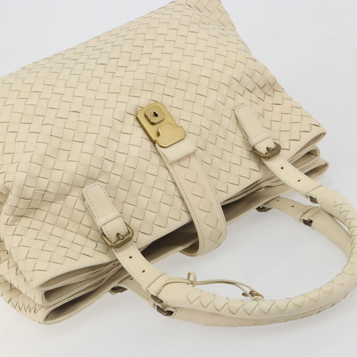 BOTTEGA VENETA INTRECCIATO Tote Bag Leather Ivory Gold Tone 171265 Auth BA14798V