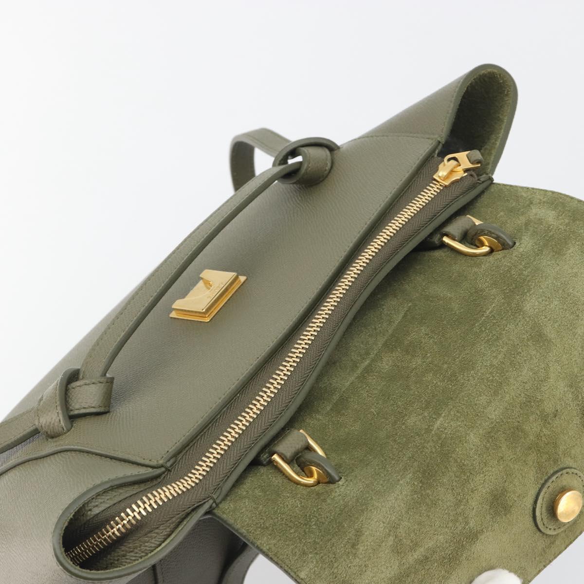 CELINE Belt Bag Leather Khaki Gold Tone Auth BA14799M