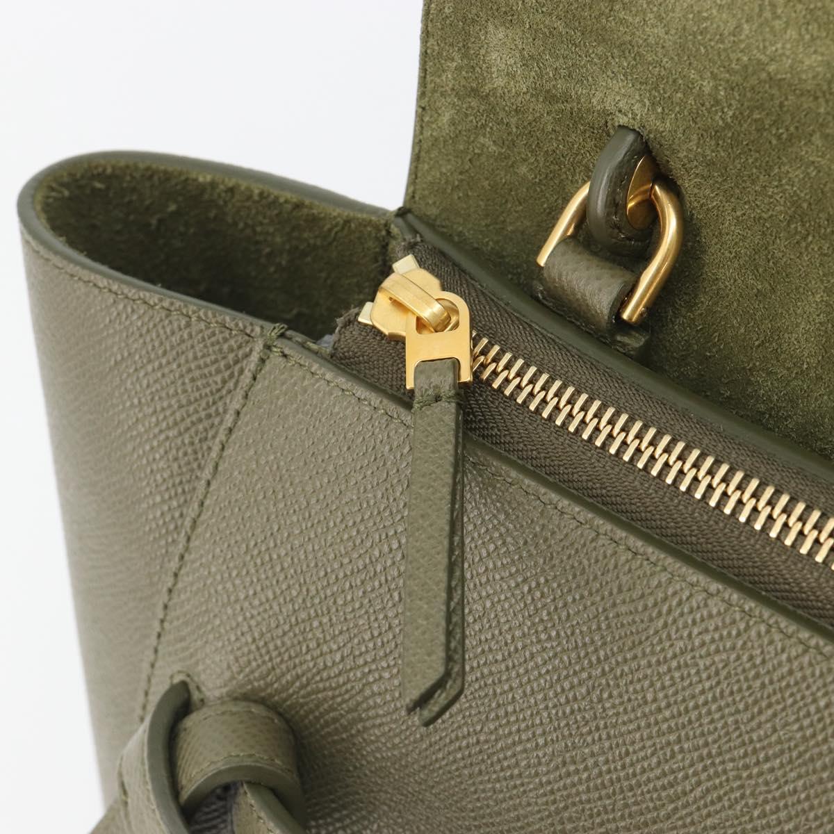 CELINE Belt Bag Leather Khaki Gold Tone Auth BA14799M