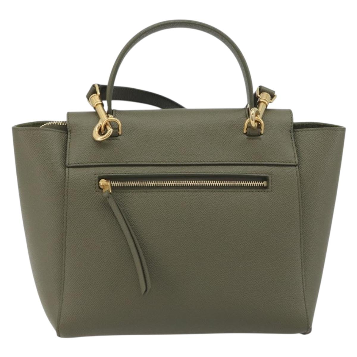 CELINE Belt Bag Leather Khaki Gold Tone Auth BA14799M