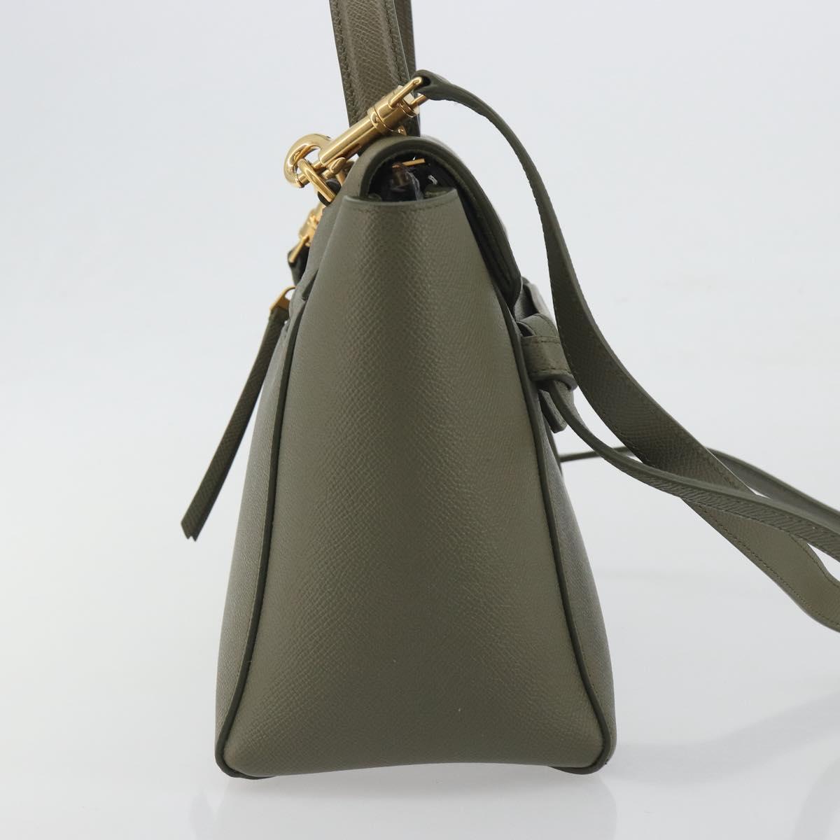 CELINE Belt Bag Leather Khaki Gold Tone Auth BA14799M