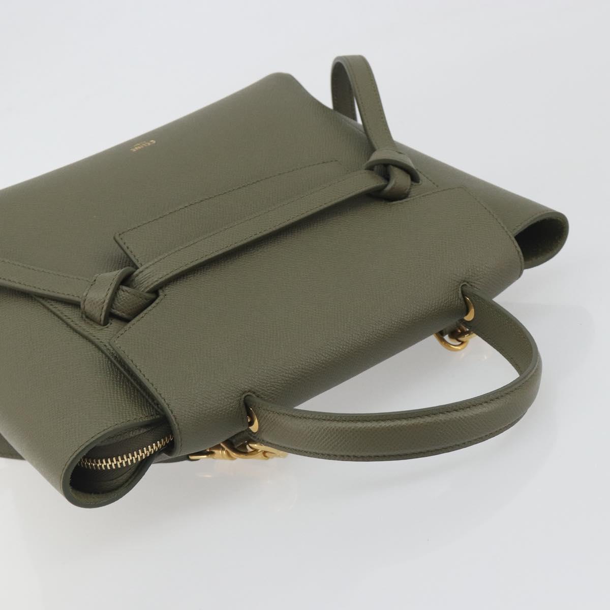 CELINE Belt Bag Leather Khaki Gold Tone Auth BA14799M