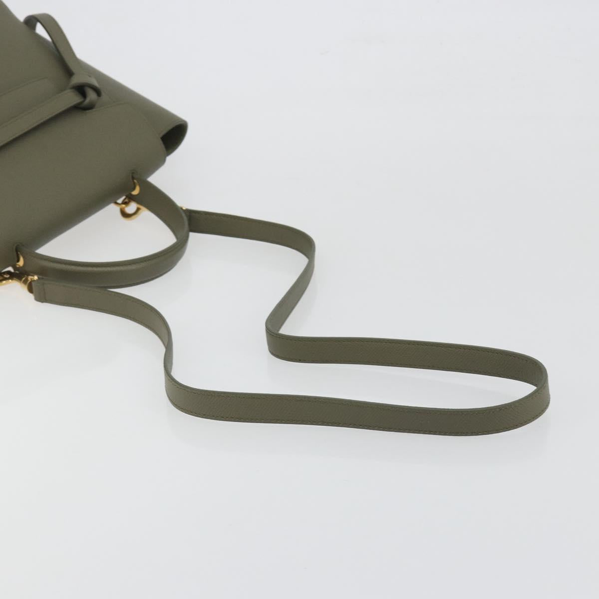 CELINE Belt Bag Leather Khaki Gold Tone Auth BA14799M