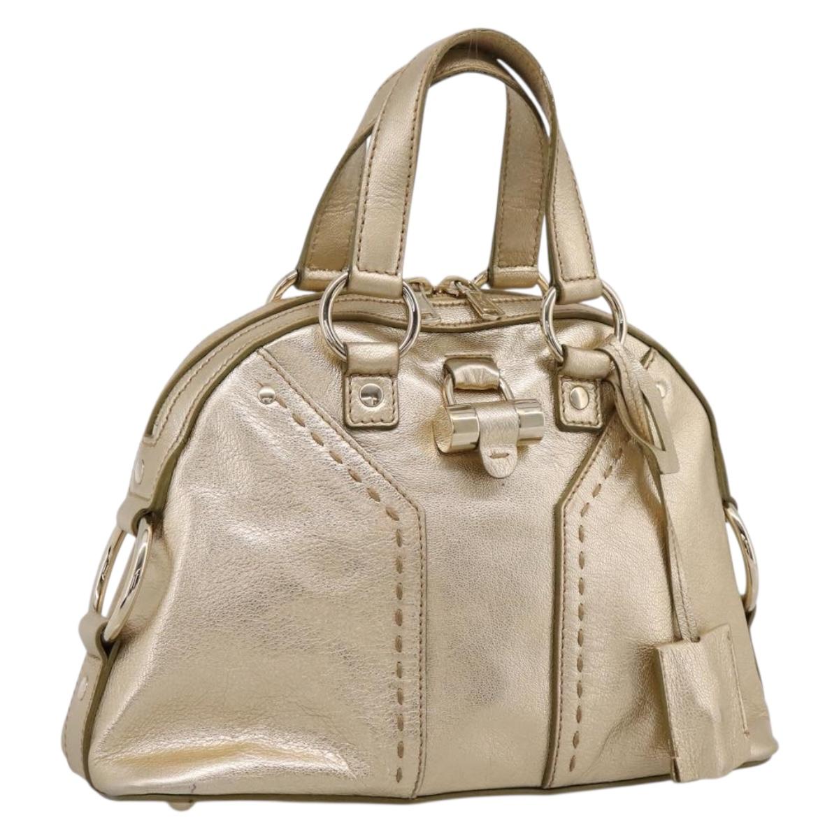 SAINT LAURENT Muse Hand Bag Leather Gold 160950 Auth BA14800V