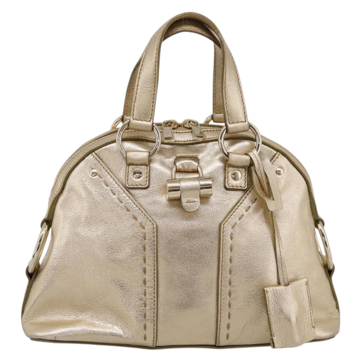 SAINT LAURENT Muse Hand Bag Leather Gold 160950 Auth BA14800V