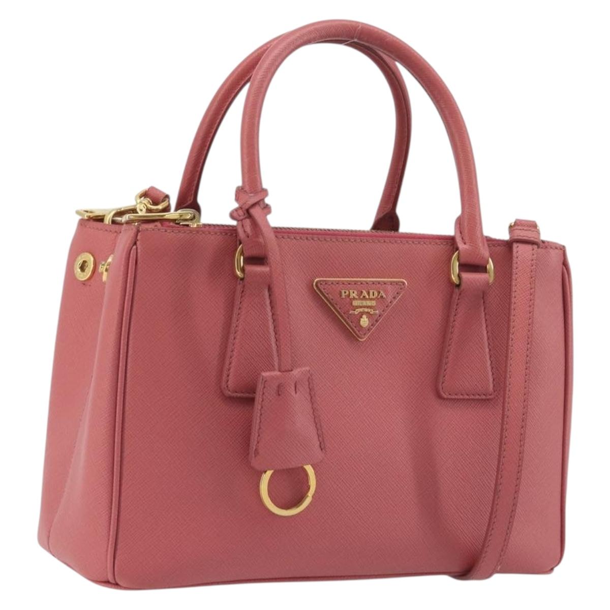 PRADA Hand Bag Saffiano 2way Pink Gold Tone Auth BA14801M
