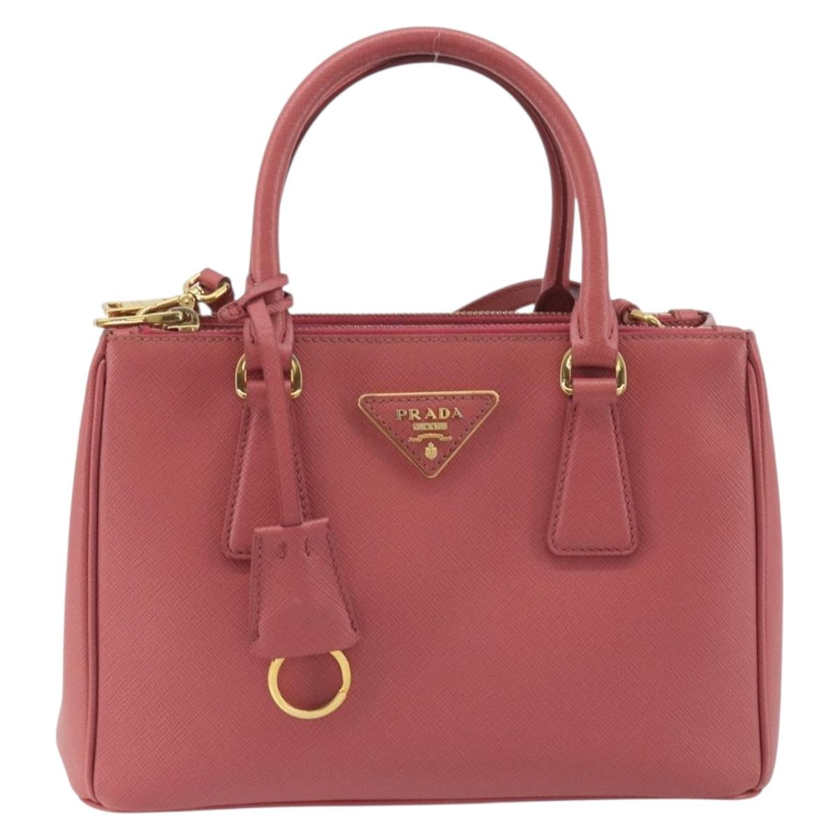 PRADA Hand Bag Saffiano 2way Pink Gold Tone Auth BA14801M