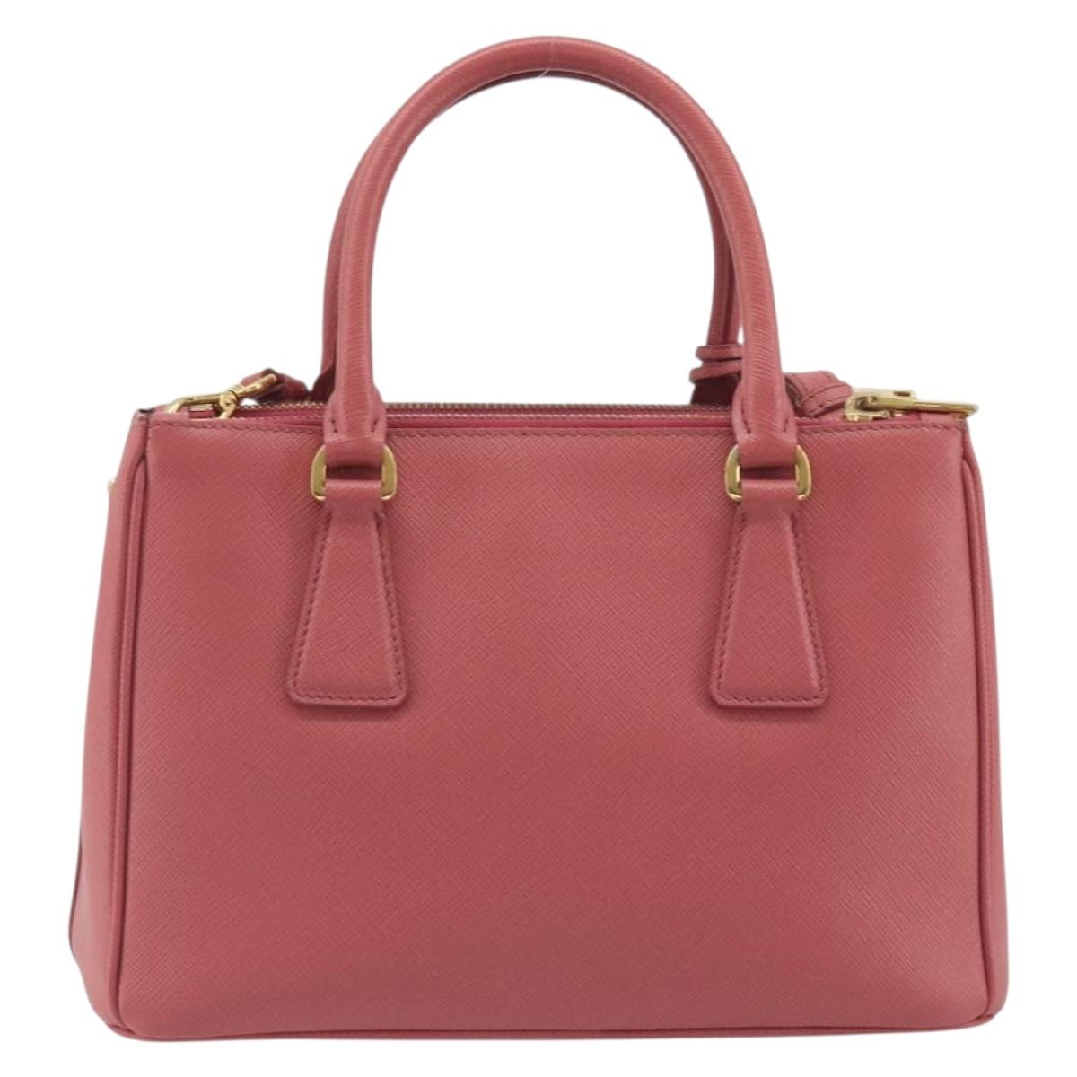 PRADA Hand Bag Saffiano 2way Pink Gold Tone Auth BA14801M