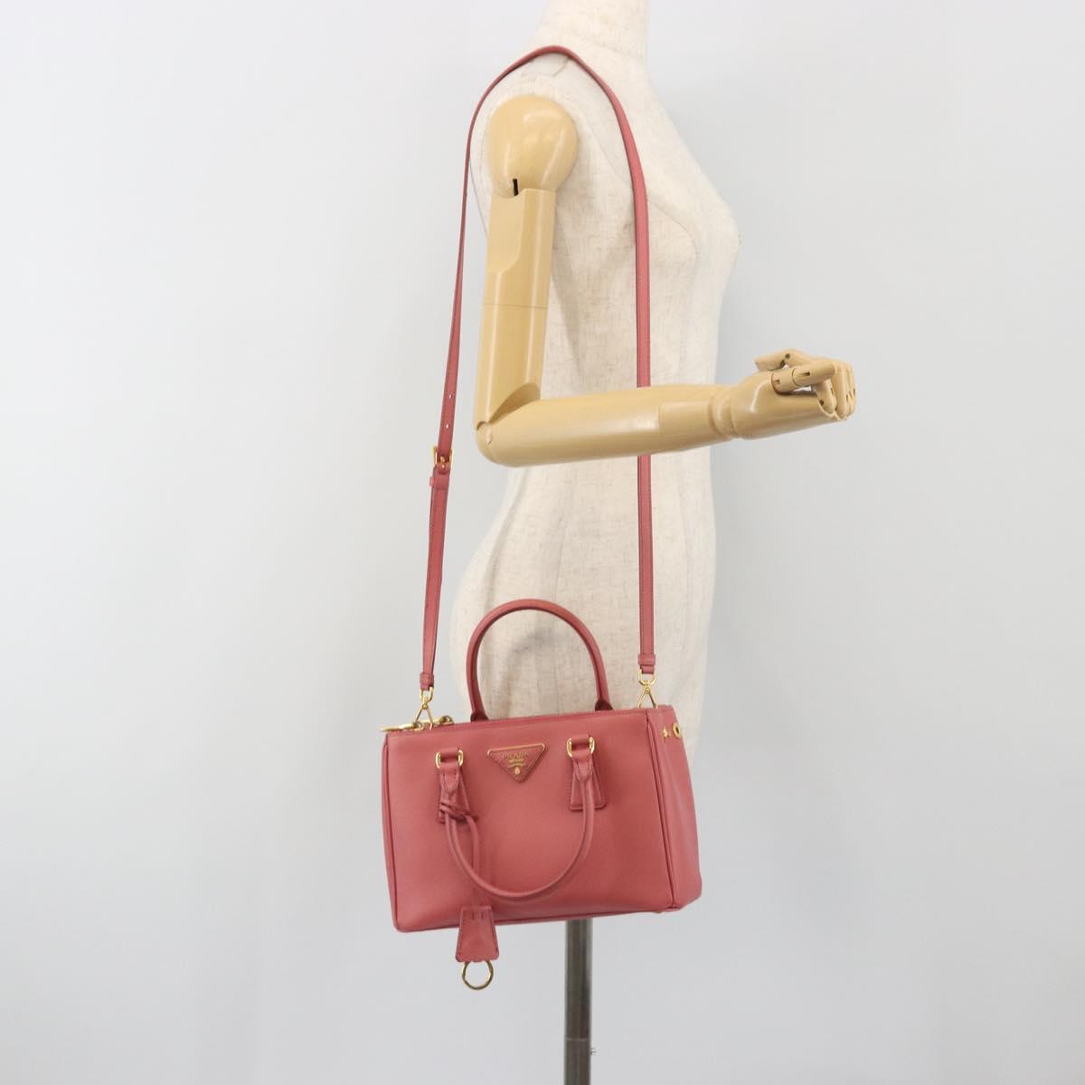 PRADA Hand Bag Saffiano 2way Pink Gold Tone Auth BA14801M