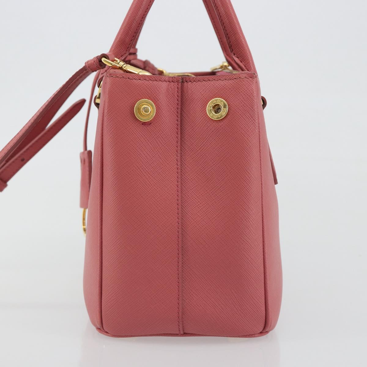PRADA Hand Bag Saffiano 2way Pink Gold Tone Auth BA14801M
