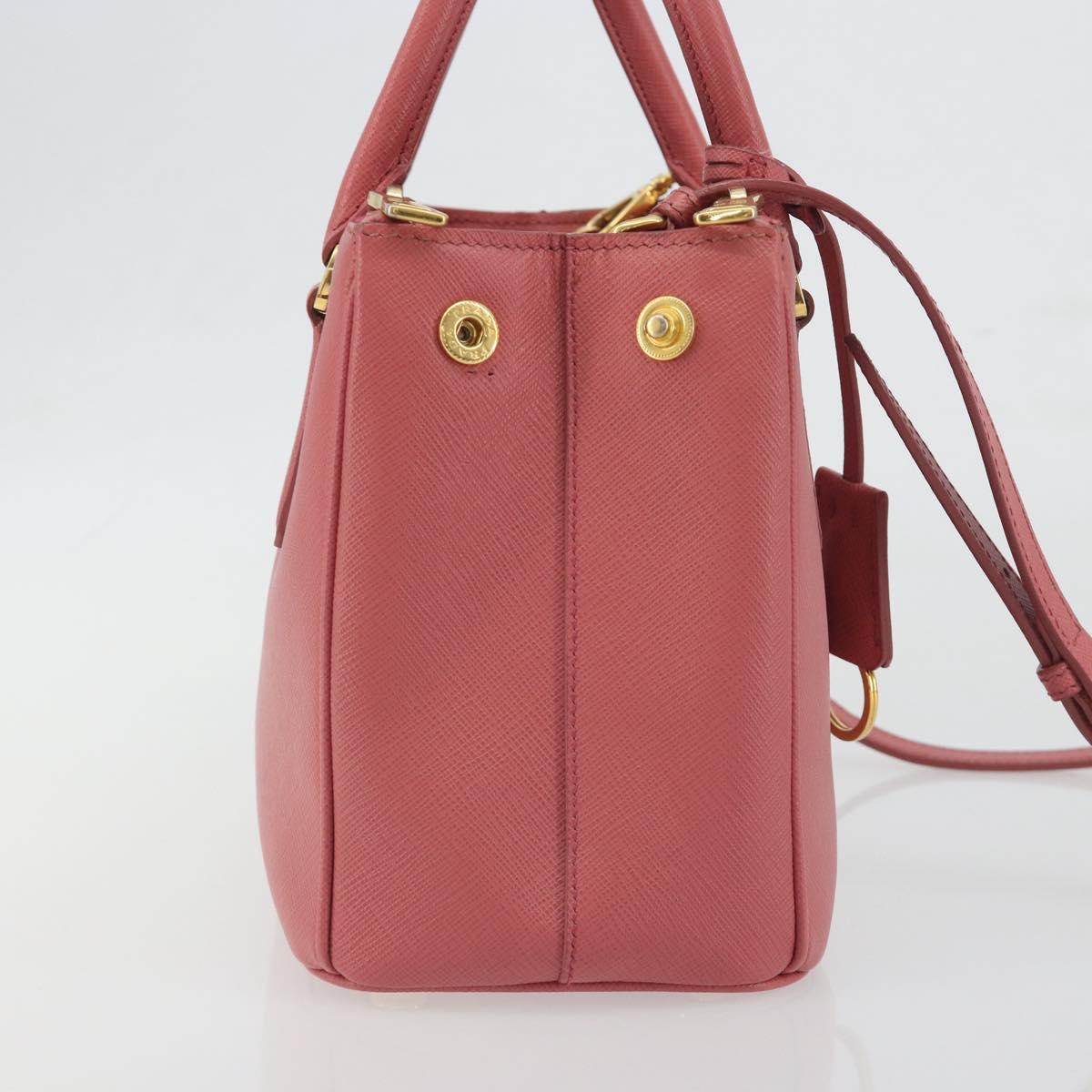 PRADA Hand Bag Saffiano 2way Pink Gold Tone Auth BA14801M