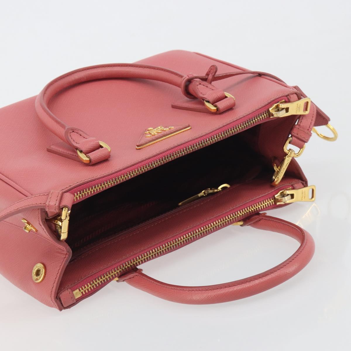 PRADA Hand Bag Saffiano 2way Pink Gold Tone Auth BA14801M