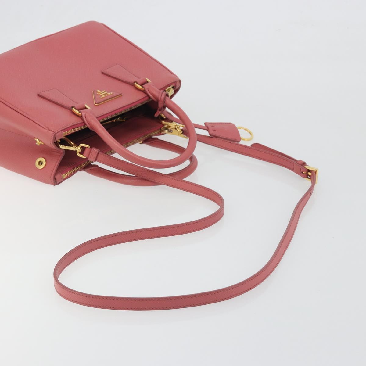 PRADA Hand Bag Saffiano 2way Pink Gold Tone Auth BA14801M
