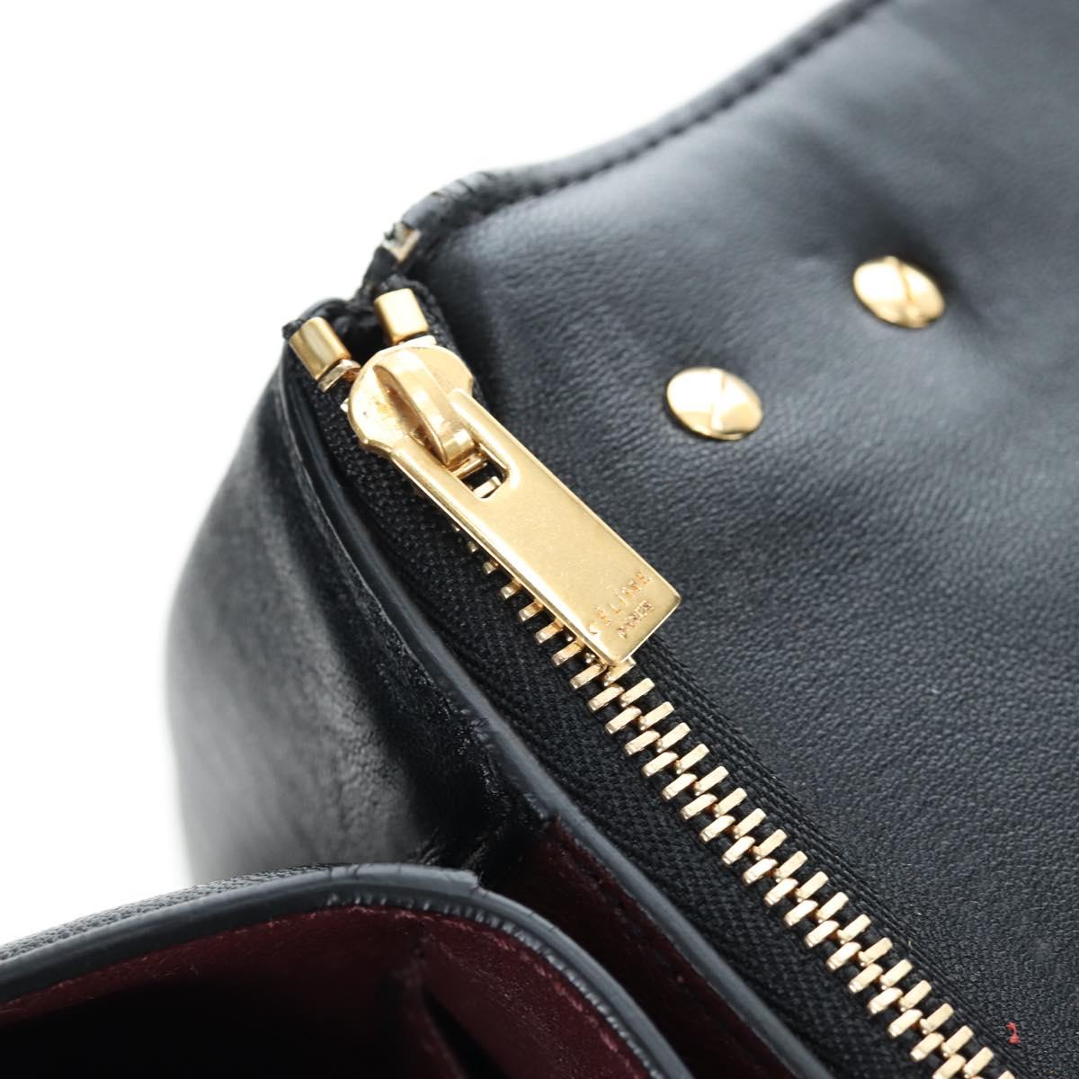 CELINE Chain Shoulder Bag Leather Black Gold Tone Auth BA14803V