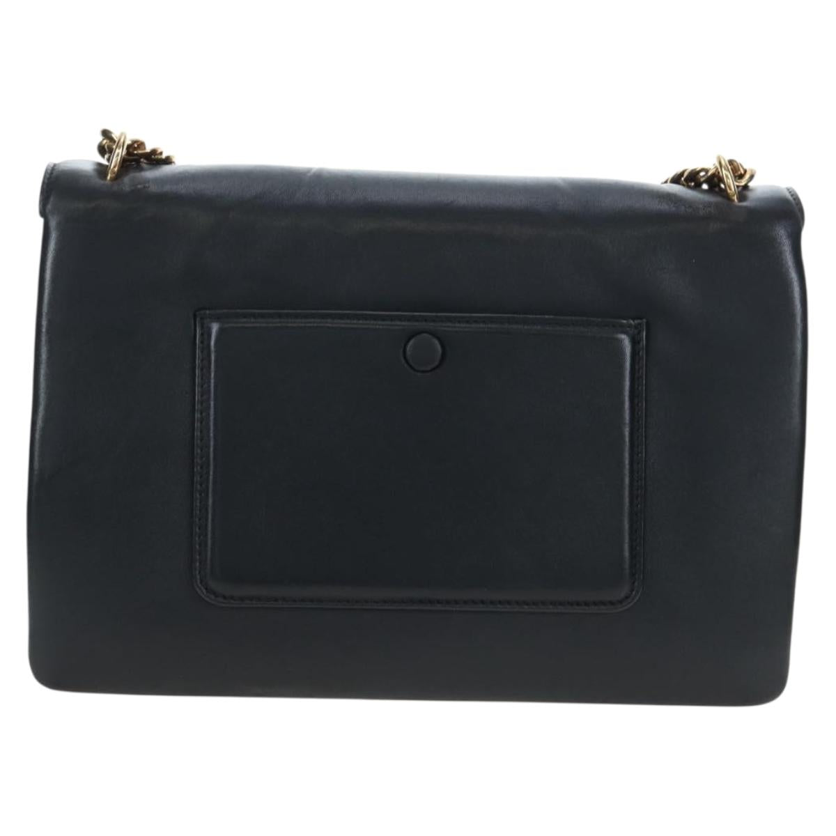 CELINE Chain Shoulder Bag Leather Black Gold Tone Auth BA14803V